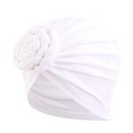 Women Pleated Turban Cap Solid Color Cancer Chemo Hair Loss Headwrap Hat Lady Casual Braid Head Wrap Cover (White, One Size)