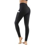 Youmymine Women High Waist Yoga Sport Pants Workout Skinny Leggings Fitness Athletic Tight Pants Solid Pocket (L, Black)