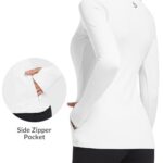 BALEAF Women’s Fleece Tops Thermal Base Layer for Cold Weather Long Sleeve Running Athletic t-Shirt with Thumbholes Zipper Pocket White Size M