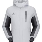 CAMEL CROWN Men’s Mountain Snow Waterproof Ski Jacket Detachable Hood Windproof Fleece Parka Rain Jacket Winter Coat Light Gray XL
