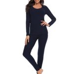 Ekouaer Women’s Long Thermal Underwear Fleece Lined Winter Base Layering Set (Large, Navy Blue)