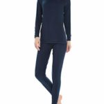 Genuwin Women’s Thermal Underwear Set Midweight Fleece Lined Long Johns Set Base Layer Set S~XL (Navy Blue, Small)