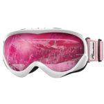 OutdoorMaster Kids Ski Goggles – Helmet Compatible Snow Goggles for Boys & Girls with 100% UV Protection (White-Pink Frame + VLT 46% Pink Lens)