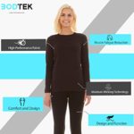 Bodtek Womens Thermal Underwear Set Premium Long John Base Layer Fleece Lined Top and Bottom (Black, Medium)