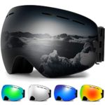 Zerhunt Ski Goggles, Snowboard Goggles Over Glasses, Anti Fog UV Protection Snow Goggles OTG Interchangeable Lens for Men Women Snowmobile, Skiing, Skating, Black