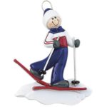 Personalized Ski Guy Christmas Ornament – Athlete Man in Winter Outfit on Snow – Alpine Downhill Sport Active Olympic Paralympic Game Ride Slope Boy Teacher Hobby – Free Customization (Male)