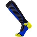 Ski Socks for Men and Women – Striped Warm Merino Wool Skiing, Snowboard Winter Sock – Midweight, Shin Padding (L, Black/Yellow/Blue)