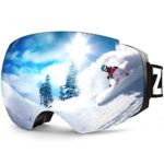 ZIONOR X4 Ski Snowboard Snow Goggles Magnet Dual Layers Lens Spherical Design Anti-Fog UV Protection Anti-Slip Strap for Men Women (VLT 8.59% Black Frame Revo Silver Lens)