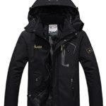 JINSHI Men Snow Jacket Windproof Waterproof Ski Jackets Winter Hooded Mountain Fleece Outwear (Black,M)