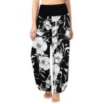 DONTAL Womens Plus Size Print Ladies Harem Pants Full Length Trouser Wide Leggings Black