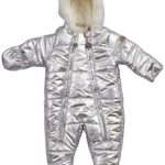 DKNY Baby Girls Cozy Puffer Fully Sherpa Fur Lined Snowsuit Pram with Fur Trim Hood, Size 18 Months, Silver’