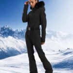 GSOU SNOW Women Ski Suit One Piece Snowsuit Snowboarding Slim Insulated Jumpsuit Waterproof Windproof for Outdoor Sports,Black M