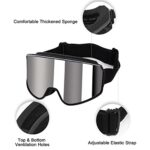 Flantor Ski Goggles, OTG Snow Goggles 100% UV Protection Anti Fog Skiing Goggles Non-Slip Strap Snowboard Goggles for Adult (Black)