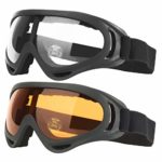 COOLOO Ski Goggles, Pack of 2, Snowboard Goggles for Kids, Boys & Girls, Youth, Men & Women, with UV 400 Protection, Wind Resistance, Anti-Glare Lenses (Transparent/Orange)