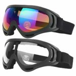 COOLOO Ski Goggles, Pack of 2, Snowboard Goggles for Kids, Boys & Girls, Youth, Men & Women, with UV 400 Protection, Wind Resistance, Anti-Glare Lenses (Black/Transparent)