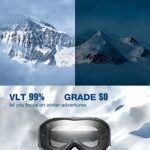 ZIONOR Lagopus Ski Snowboard Goggles UV Protection Anti fog Snow Goggles for Men Women Adult Youth VLT 99% Black Frame Clear Lens