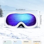 VELAZZIO Kids Ski Goggles, Snowboard Goggles OTG Snow Goggles Anti-Fog Double-Layer Lenses, 100% UV Protection (White Frame/Grey Lens with REVO Blue Coating (VLT 17%))