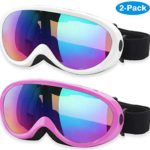 Elimoons Ski Goggles Kids, 2-Pack Snowboard Motobike Goggles for Children Men & Women, Boys & Girls, Youth, Snow Goggles Glasses with UV 400 Protection Wind Resistance Anti-Glare Lenses