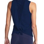 Mippo Summer Workout Tops for Women Summer Open Back Yoga Shirts Cute Fitness Workout Tank Stretchy Sports Gym Winter Clothes Tie Back Running Racerback Tank Tops with Mesh Navy Blue XS