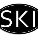 Black Oval SKI Sticker (skiing skier snow water skiier)