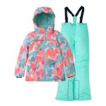Hiheart Girls Warm Snowsuit Hooded Ski Jacket + Pants 2 Pcs Set (11/12, Coral Heart)