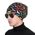 Retro Dogs Dachshund Pattern Beanie Chemo Hat Cancer Headwear Skull Hat Knitted Hat Scarf Nightcap Skull Cap for Women Men Black