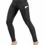 ODODOS High Waist Out Pocket Yoga Pants Tummy Control Workout Running 4 Way Stretch Yoga Leggings,SpaceDyeCharcoal,Small
