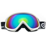 Odoland Ski Goggles for Adult Man & Woman– UV400 Protection and Anti-Fog – Double Grey Spherical Lens for Sunny and Cloudy Days (White)