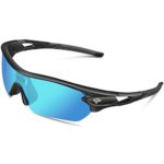 TOREGE Polarized Sports Sunglasses With 5 Interchangeable Lenes for Men Women Cycling Running Driving Fishing Golf Baseball Glasses TR002 (Black&Ice blue lens)