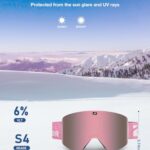 ZIONOR X11 Ski Snowboard Snow Goggles with Magnetic Interchangeable Cylindrical Lens Anti-fog UV Protection for Men Women Adult ?VLT 6% Pink Lens?