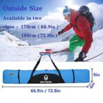 G GATRIAL Snow Padded Ski Bags for Air Travel – Single Ski Carry Bag for Cross Country, Downhill, Ski Clothes, Snow Gear, Poles and Accessories for Ski Carrier Travel Luggage Case Blue 185CM