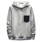 Goddessvan 2019 Men’s Casual Fashion Patchwork Hoodie Long Sleeves Crewneck Midweight Sweatshirt Gray