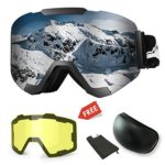 Extra Mile Ski Snowboard Snow Goggles, Magnet Dual Layers Lens with 2 Modeling Lens, Anti-Fog UV400 OTG Protection Sports Ski Goggles Frameless Dual Lens for Men Women Youth Snowmobile Skiing Skating