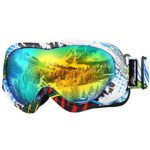 OutdoorMaster Kids Ski Goggles – Helmet Compatible Snow Goggles for Boys & Girls with 100% UV Protection (Color pattern Frame + VLT 13% Grey Lens with Full REVO Gold)
