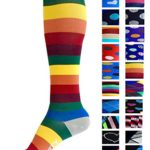 Compression Socks (1 pair) for Men & Women – BEST for Running, Nurses, Shin Splints, Flight Travel, Skiing & Maternity Pregnancy – Boost Athletic Stamina & Recovery (Rainbow Stripes, L/XL)