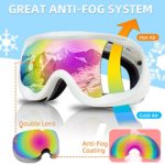 Keary Youth Kids Ski Goggles Snowboard Goggles, Anti Fog Snow Goggles for Boys Girls Youth Age 5-16, 100%UV Protection Dual Layers Spherical Mirror Lens Helmet Compatible, Kid Winter Sport Goggles OTG