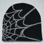 Knitted Hat Spider Pattern Y2K Winter Warm Woolen Hat Fashion Trend Hip Hop Pullover Hat Casual Sports for Men Women(Black Grey)