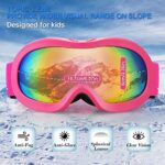 EXP VISION Kids Ski Goggles Anti-Fog Over Glasses Child Snowboard Goggles with UV Protection, Double-Layer Lenses Snow Goggles for Boys Girl Youth (Pink Frame/Pink Lens)