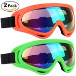Ski Goggles 2 Packs, Multicolor Lenses Snow Goggles with Wind Dust UV 400 Protection for Women Men Kids Girls Boys Winter Snowboard Snowmobile Skiing Skate Motorcycle Bicycle Riding (Orange/Green)