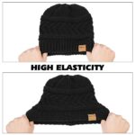 Pukavt 1&2 Pack Winter Hat Ponytail Beanie Hat for Women?Soft Stretch Cable Knit Messy Bun Beeanie,Trendy and Warm Lake Blue