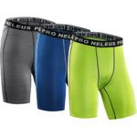 Neleus Men’s 3 Pack Compression Short,047,Grey,Blue,Green,US L,EU XL