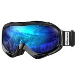 OutdoorMaster OTG Ski Goggles – Over Glasses Ski / Snowboard Goggles for Men, Women & Youth – 100% UV Protection (Black Frame + VLT 15% Grey Lens with Full REVO Blue)