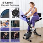 KURONO Stationary Exercise Bike for Home Workout | 4 IN 1 Foldable Indoor Cycling Bike for Seniors | 330LB Capacity, 16-Level Magnetic Resistance, Seat Backrest Adjustments