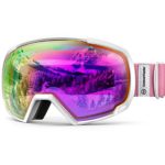 OutdoorMaster OTG Ski Goggles – Over Glasses Ski / Snowboard Goggles for Men, Women & Youth – 100% UV Protection (White Frame + VLT 45% Purple Lens with Full REVO Red)