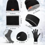 Geyoga 7 Pcs Winter Beanie Hat Scarf Gloves Ear Warmer Socks Set for Men and Women Fleece Lining Beanie Touchscreen Gloves(Classic Color)