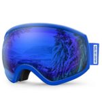 AKASO Mens Womens Ski Goggle for Winter Sports Snowboard Snowmobile TPU Frame Fits Medium-to-Large Face Double-layer Spherical REVO Mirrored Lenses Antifog 100% UV Protection (BL)