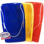 Matty’s Toy Stop 26″ Heavy Duty Plastic Snow Sled Toboggan with Tow Rope for Kids Red, Yellow & Blue Gift Set Bundle – 3 Pack