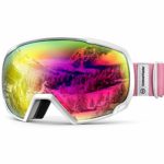 OutdoorMaster OTG Ski Goggles – Over Glasses Ski/Snowboard Goggles for Men, Women & Youth – 100% UV Protection (White Frame + VLT 13.6% Pink Lens)