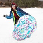 BigMouth Inc 4 ft Inflatable Snow Tube for Kids and Adults, Heavy Duty PVC Sled for Tubing & Sledding, Easy Grip Handles, Easy Deflate and Store – Sugar Skull