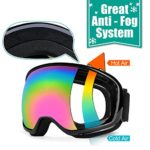 Odoland Large Spherical Ski Goggles for Youth Age 8-16, OTG Goggles for Sunny and Cloudy Days, S2 Double Anti-Fog Lens with UV400 Protection, Black Frame